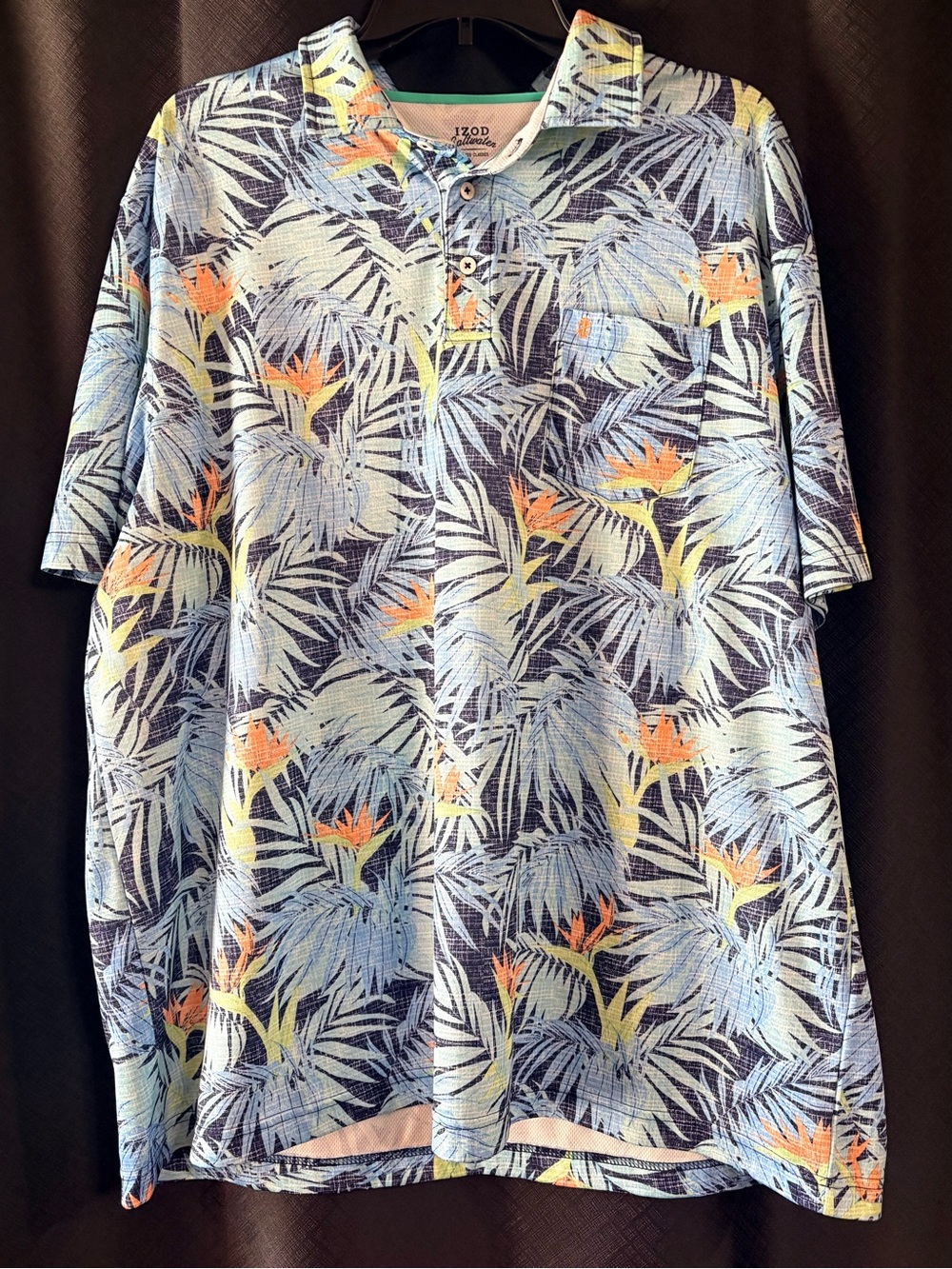 Izod Light Blue Tropical Palm-Print Polo